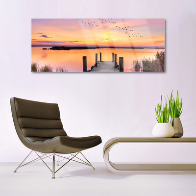 Plexiglas® Wall Art Sea bridge landscape yellow pink grey