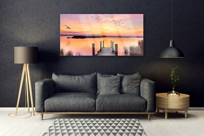 Plexiglas® Wall Art Sea bridge landscape yellow pink grey