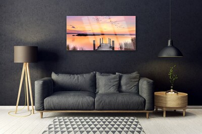 Plexiglas® Wall Art Sea bridge landscape yellow pink grey