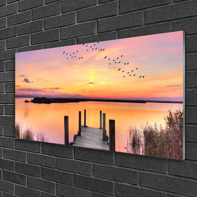 Plexiglas® Wall Art Sea bridge landscape yellow pink grey