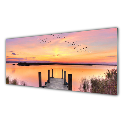 Plexiglas® Wall Art Sea bridge landscape yellow pink grey