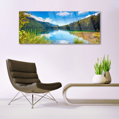 Plexiglas® Wall Art Mountain forest lake nature green blue