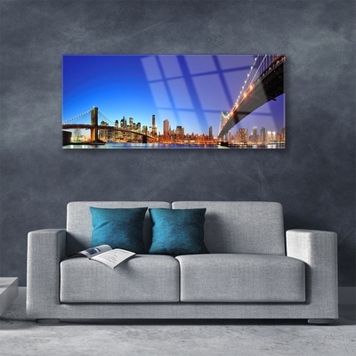 Plexiglas® Wall Art Bridge city architecture brown blue purple