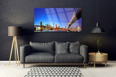 Plexiglas® Wall Art Bridge city architecture brown blue purple