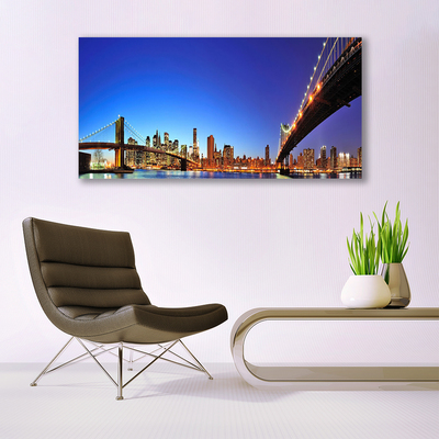 Plexiglas® Wall Art Bridge city architecture brown blue purple