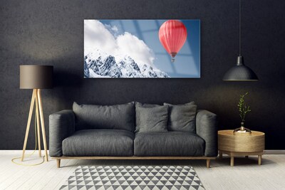 Plexiglas® Wall Art Hot air ballon mountain snow art orange grey white