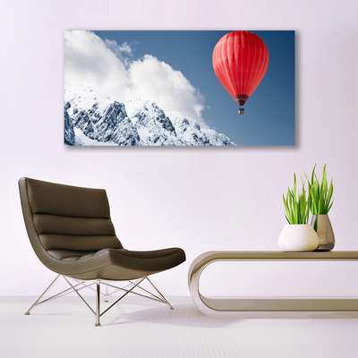 Plexiglas® Wall Art Hot air ballon mountain snow art orange grey white