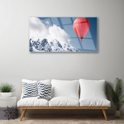 Plexiglas® Wall Art Hot air ballon mountain snow art orange grey white