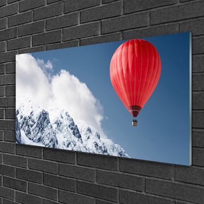 Plexiglas® Wall Art Hot air ballon mountain snow art orange grey white