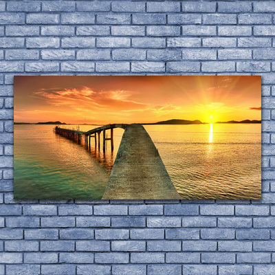 Plexiglas® Wall Art Sun sea bridge landscape yellow grey