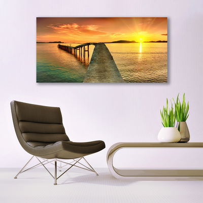 Plexiglas® Wall Art Sun sea bridge landscape yellow grey