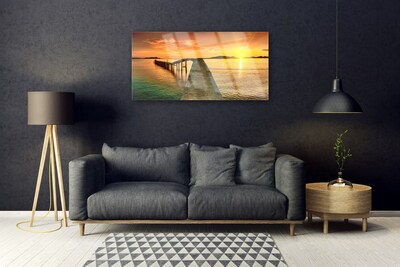 Plexiglas® Wall Art Sun sea bridge landscape yellow grey