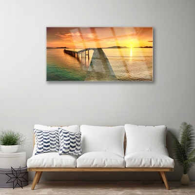 Plexiglas® Wall Art Sun sea bridge landscape yellow grey