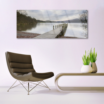 Plexiglas® Wall Art Lake forest bridge architecture green brown grey