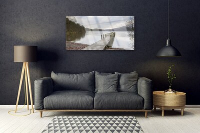 Plexiglas® Wall Art Lake forest bridge architecture green brown grey