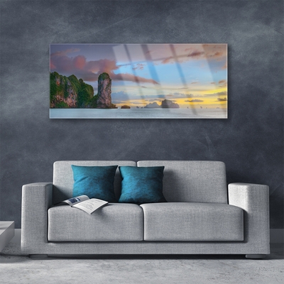 Plexiglas® Wall Art Sea mountains landscape grey green