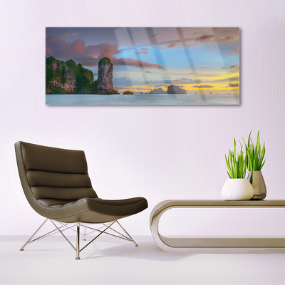 Plexiglas® Wall Art Sea mountains landscape grey green