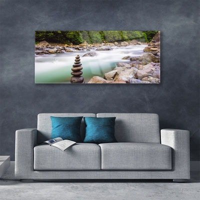 Plexiglas® Wall Art Forest lake stones landscape green white grey brown