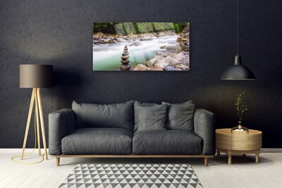 Plexiglas® Wall Art Forest lake stones landscape green white grey brown