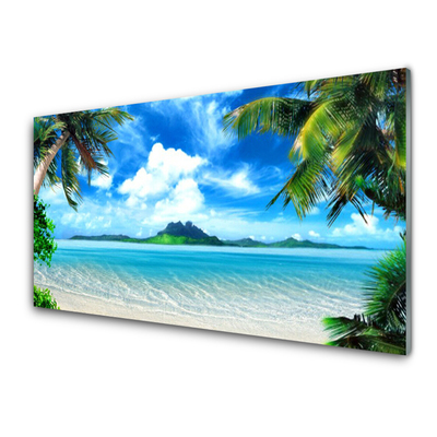 Plexiglas® Wall Art Palm tree sea landscape brown green blue