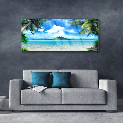 Plexiglas® Wall Art Palm tree sea landscape brown green blue