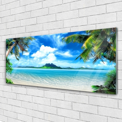 Plexiglas® Wall Art Palm tree sea landscape brown green blue