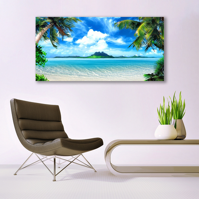 Plexiglas® Wall Art Palm tree sea landscape brown green blue