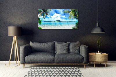 Plexiglas® Wall Art Palm tree sea landscape brown green blue