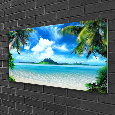 Plexiglas® Wall Art Palm tree sea landscape brown green blue