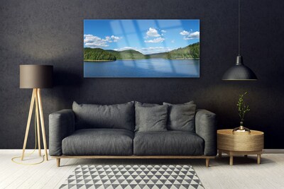 Plexiglas® Wall Art Lake forest landscape green blue