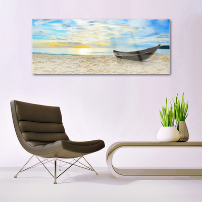 Plexiglas® Wall Art Boat beach landscape grey brown