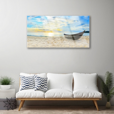 Plexiglas® Wall Art Boat beach landscape grey brown