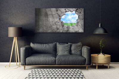 Plexiglas® Wall Art Hole grass sky art grey blue green