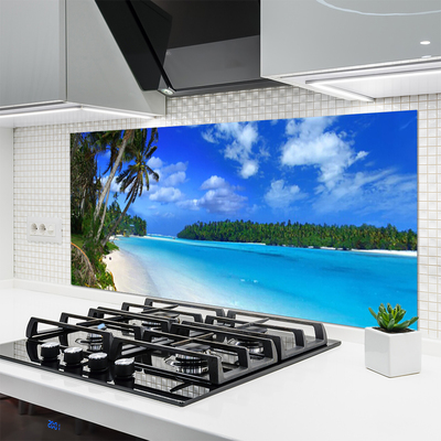 Kitchen Splashback Beach palms south sea landscape blue green