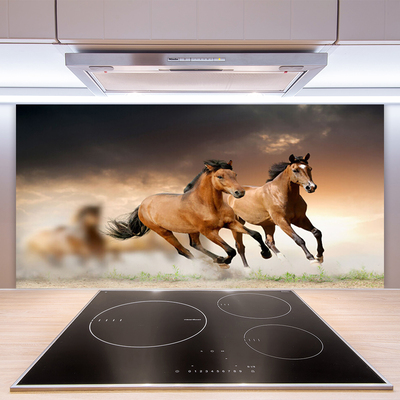 Kitchen Splashback Horses animals brown