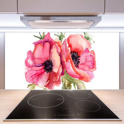 Kitchen Splashback Flowers watercolor floral red pink green