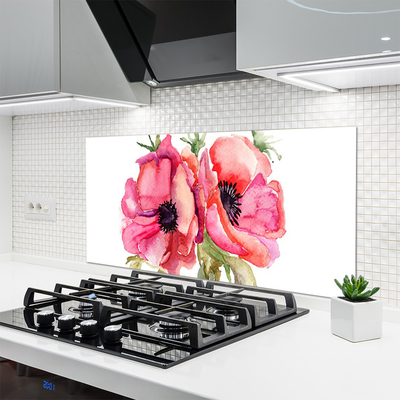 Kitchen Splashback Flowers watercolor floral red pink green