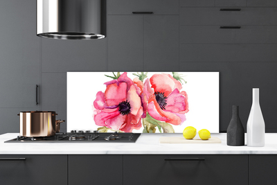 Kitchen Splashback Flowers watercolor floral red pink green