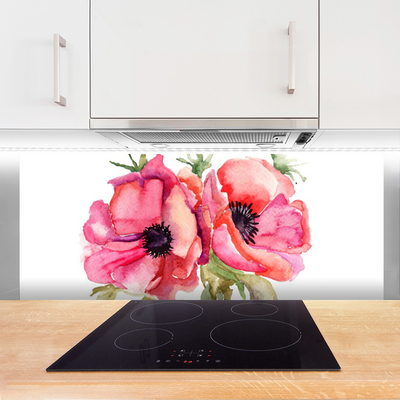 Kitchen Splashback Flowers watercolor floral red pink green