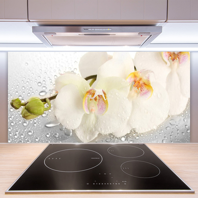 Kitchen Splashback Flowers floral white grey