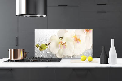 Kitchen Splashback Flowers floral white grey