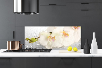 Kitchen Splashback Flowers floral white grey