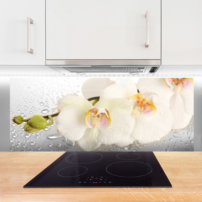 Kitchen Splashback Flowers floral white grey