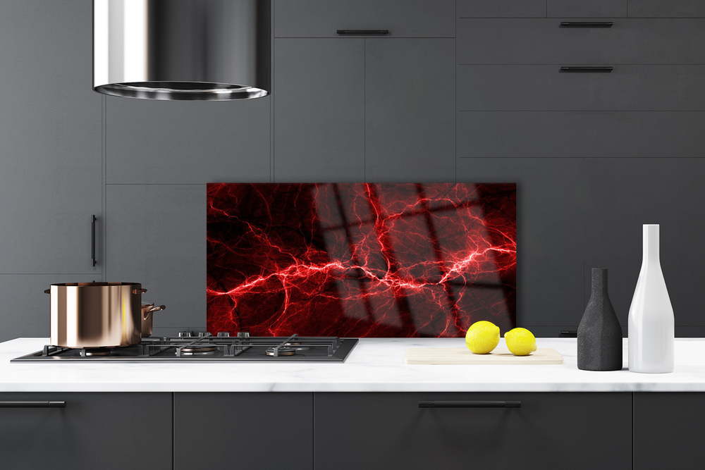 Kitchen Tempered Glass Splashback Protection fire abstract red 