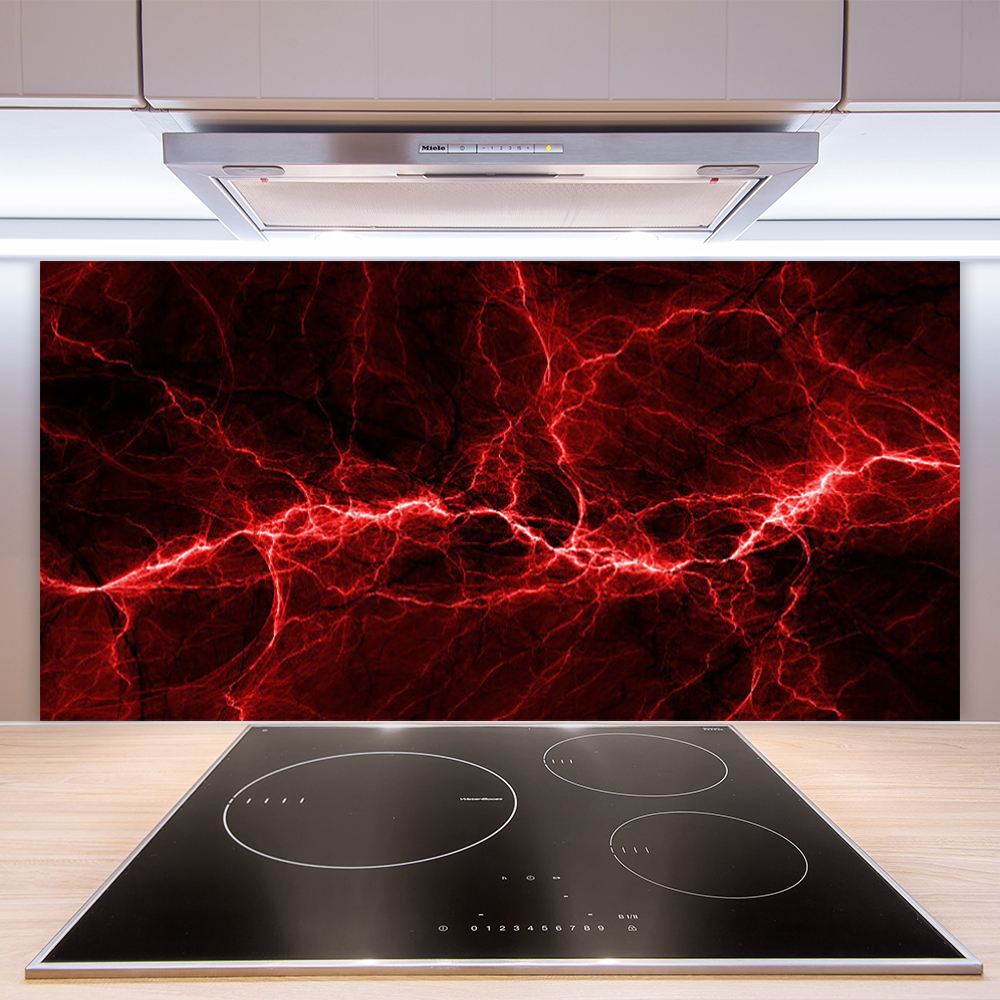 Kitchen Tempered Glass Splashback Protection fire abstract red 