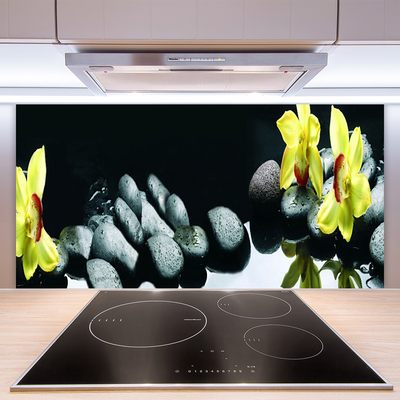 Kitchen Splashback Flower stones floral yellow black