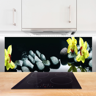 Kitchen Splashback Flower stones floral yellow black