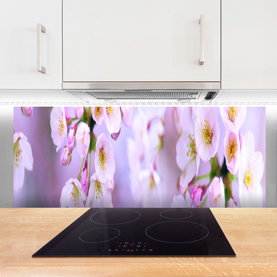 Kitchen Splashback Flowers floral white purple