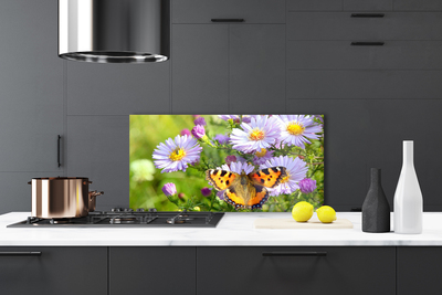 Kitchen Splashback Flowers butterfly nature orange purple yellow green