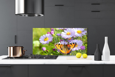 Kitchen Splashback Flowers butterfly nature orange purple yellow green